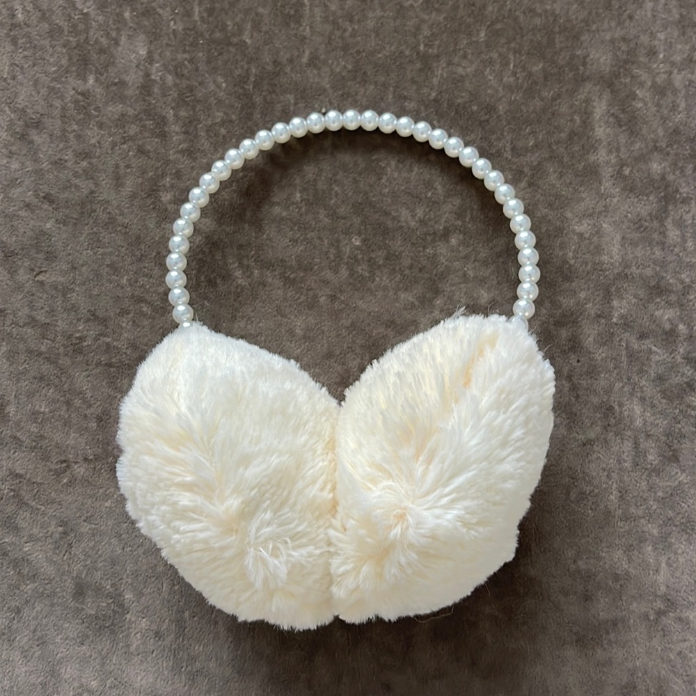Faux pearl headband with fluffy earmuffs